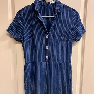 Active USA Navy Pinstripe Dress Short Sleeve Jumpsuit